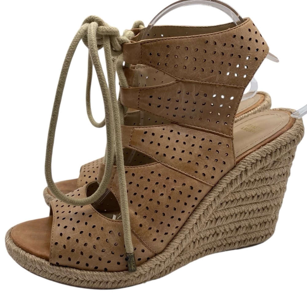 Johnston & Murphy Mandy Leather Wedge Sandals Sz 10 Brown Lace Up Espadrille